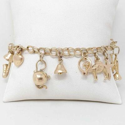 #1142 â€¢ 14k Gold Charm Bracelet, 15.4g