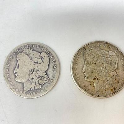 #1770 • 2 1881, 1921 Morgan Silver Dollars