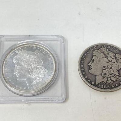 #1770 • 2 1881, 1921 Morgan Silver Dollars