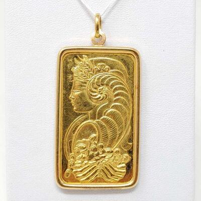 #1014 â€¢ One Troy Ounce 999.9 Fine Gold Bar Pendant