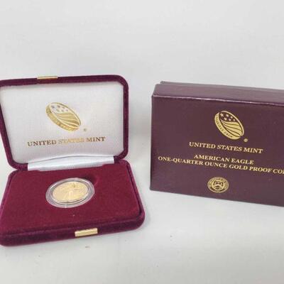 #1712 • United States 2019 American Eagle 1/4 oz Gold Coin in Box