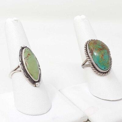 #1566 • 2 Sterling Silver Rings With Turquoise Stones, 11.4g
