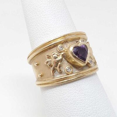 #1186 â€¢ 14k Gold Ring With Diamond And Amethyst, 6.2g