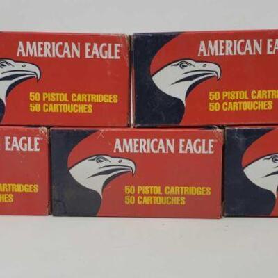 #8082 • 250 Rounds Of American Eagle 9mm Luger Auto Pistol 124 GR Metal Case Bullet