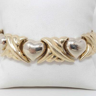 #1166 â€¢ 14k Gold Heart Bracelet, 30.9g