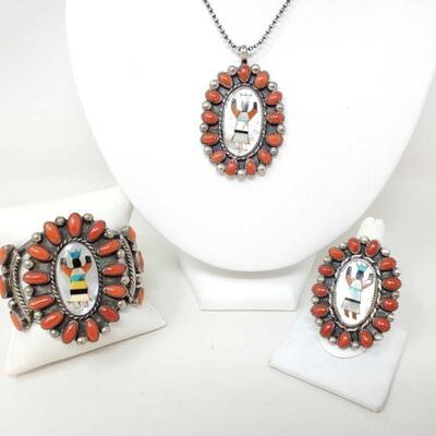 #1558 • Native American .925 Sterling Silver Jewelry Apache Crown Dancer Matching Set, 95.5g