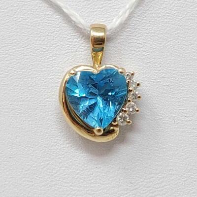 #1114 â€¢ 14k Gold Heart Pendant With Sapphire And Diamonds, 4g