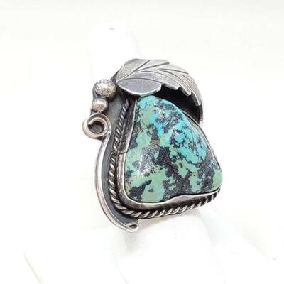 #1526 • Sterling Silver Ring With Large Turquoise Stone, 16.9g