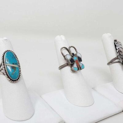 #1582 • 3 Sterling Silver Rings With Turquoise Stones, and Mother Of Pearl, Turquoise, Black Onyx, And Coral...
LIVE IN 8d 17h 33min
