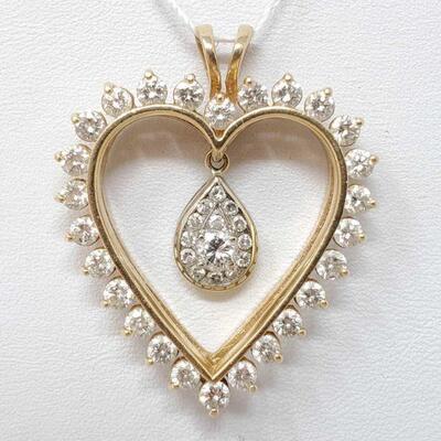 #1110 â€¢ 14k Gold Heart Pendant With Diamonds, 9.2g