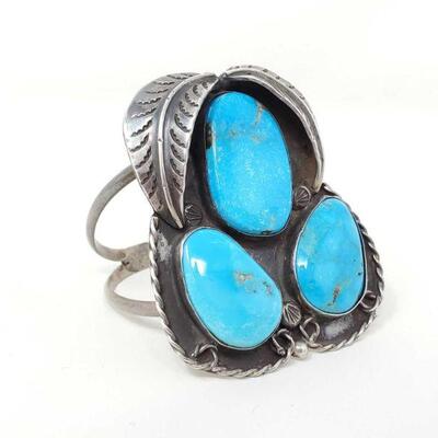 #1502 â€¢ Sterling Silver Cuff With Turquoise Stones, 54.3g