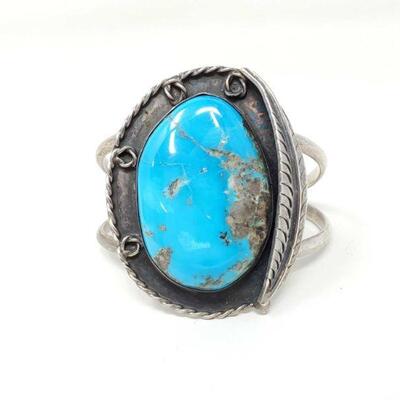 #1518 • Sterling Silver Cuff With Large Turquoise Stone, 60.1g