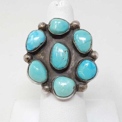 #1524 • Sterling Silver Ring With Turquoise Stones, 14.6g
