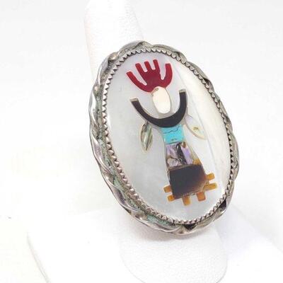 #1570 • Sterling Silver Apache Crown Dancer Ring With Mother Of Pearl, Turquoise, Black Onyx, And Coral Inlay,...
LIVE IN 8d 17h 32min

