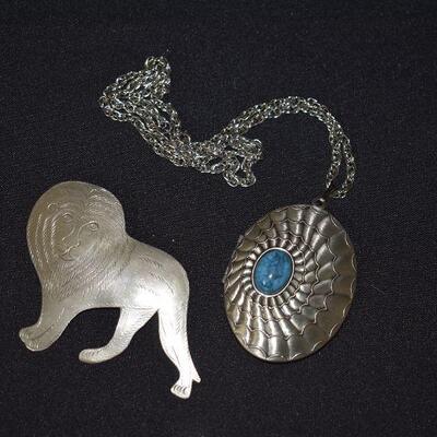 Locket Necklace & Lion Brooch