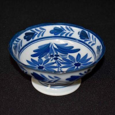 Blue and White Pedestal Bowl - 4 1/2"