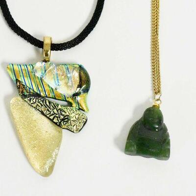 Small Jade Buddha Necklace & Glass Necklace