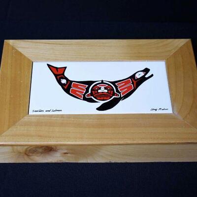Sea Lion & Salmon Tile Inlay on Box by Chris Mahan