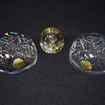 Small Glass Paperweight & 2 Crystal Paperweights