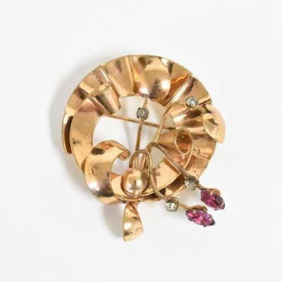 1 3/4" Gold Tone Brooch with Stones
