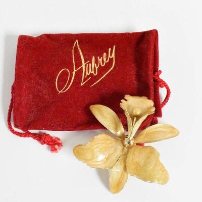 Art Nouveau Enameled Orchid / Flower Brooch