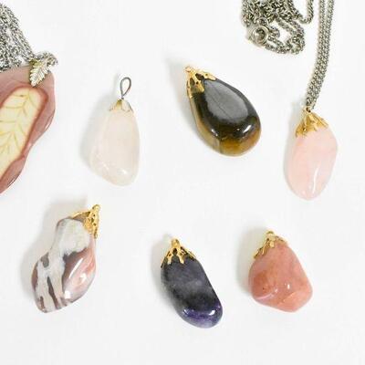 5 Various Polished Stone Pendants & 2 Necklaces