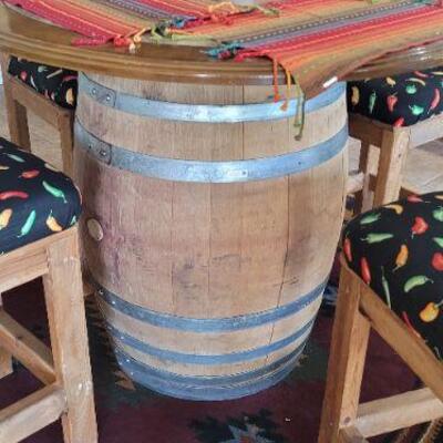 Custom wood barrel table and chairs