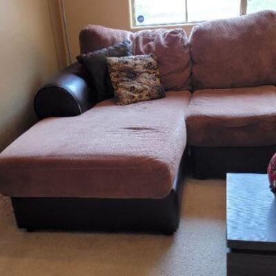Pink and brown leather sectional sofa