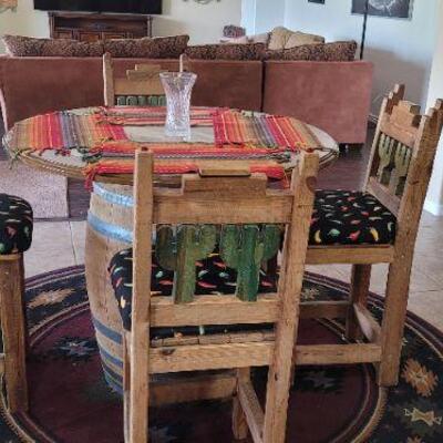Wood barrel table and chairs