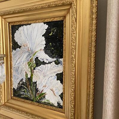 Oil White Iris's, Antique Frame