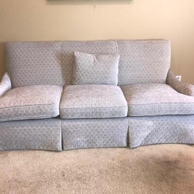Beautiful brand new gray and white sofa. It measures 40â€ x 86â€ x 37â€. The cushion height is 5â€. Our clients ordered a sofa and...