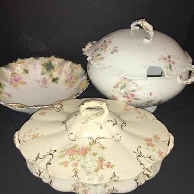 Three beautiful pieces of china. Includes pieces by T&V Limoges, La Francaise Porcelain and RS Prussia....