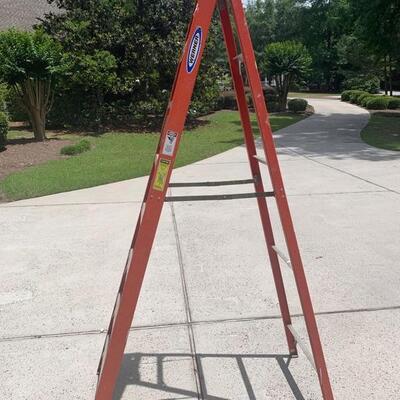 This is a Werner 8 ft folding ladder. It has a sturdy â€œAâ€ frame design and is made from fiberglass. There are some signs of wear on...