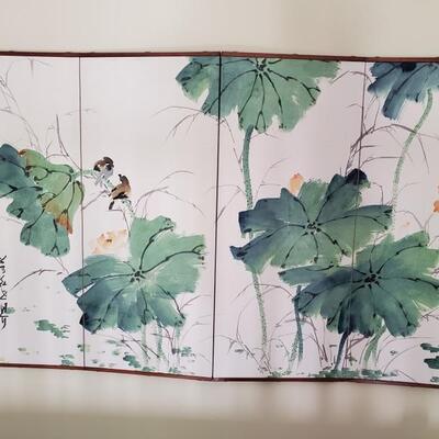 Beautiful Asian screen with watercolor painting measures 59x35