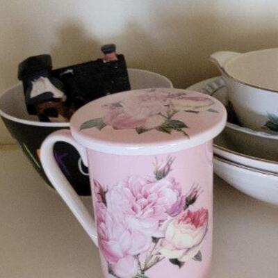 Flower coffee mug and lid ceramic bowls