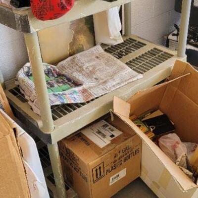 Plastic shelf and miscellaneous bags and boxes