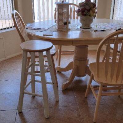 4 chair wood dining table and wood stool
