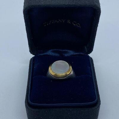 Tiffany & Co Sterling & 14K Gold Mother of Pearl Ring
