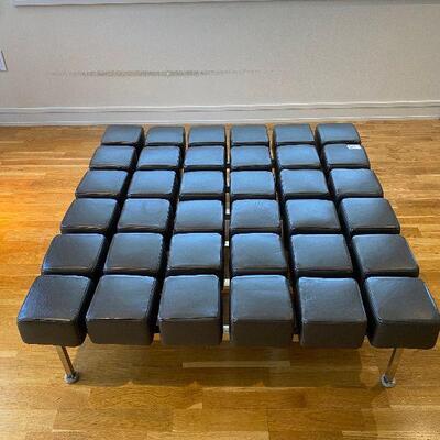 Incredible custom leather cube Ottoman - measures 4 x 4. Heavy steel construction. Style of Meis Van Der Rohe.