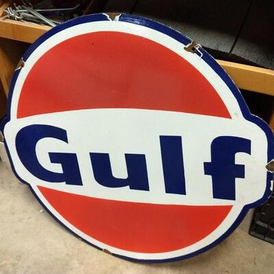 Vintage Double Sided Porcelain Gulf Sign