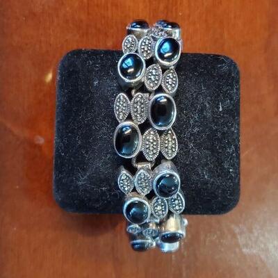 925 silver and black onyx marquisite bracelet 