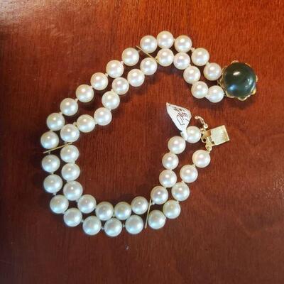 pearl with 14K clasp jade cab. 