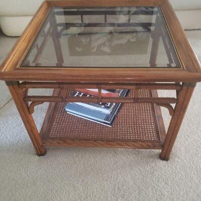 nice wooden coffee table with glass top