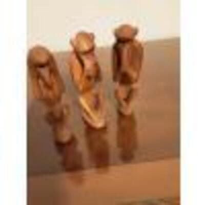 three monkeys, speak, hear and see no evil. Hand carved