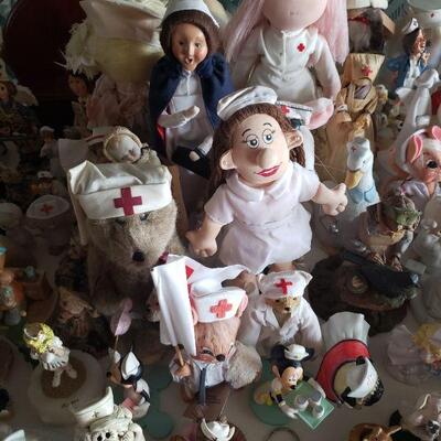 All kinds of dolls and figurines, a lot of them about nurses