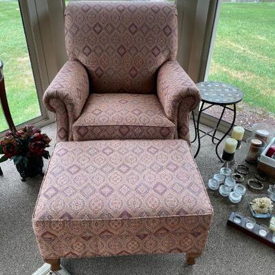 ETHAN ALLEN UPHOLSTERED CHAIR AND OTTOMAN #1