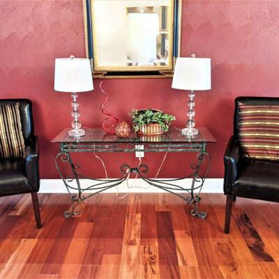 glass top sofa table with wrought iron legs