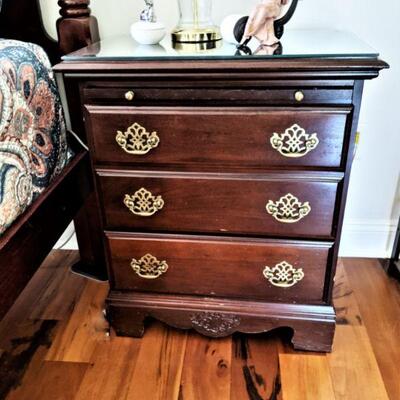 Kincaid three drawer nightstand matches bed, dresser and mirror and highboy. Has pull out shelf,  One of two sold separately