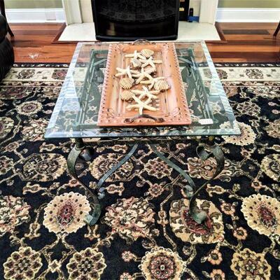 Glass top end table with wrought iron  base  - matches sofa table and coffee table