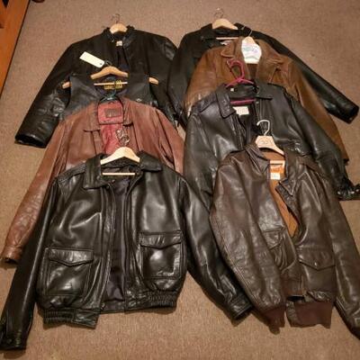 1308	

7 Leather Jackets And Leather Vest
Jackets Range In Size From L-XXL Vest Is Size XXL Bra ds Include Harley Davidson, Hunt Club,...
